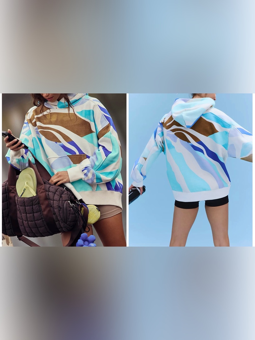 NWT Free People FP Movement A Cut Above Printed Hoodie Ivory Retro Sun - Small